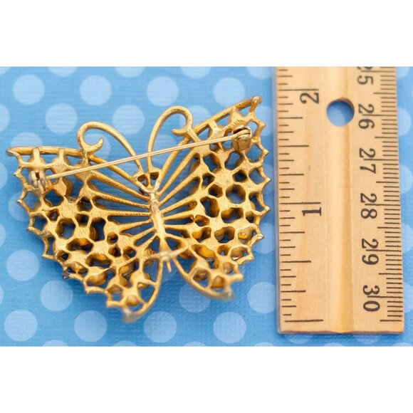 Vintage Art Nouveau Butterfly Rhinestone Brooch - M14 - Picture 2 of 2
